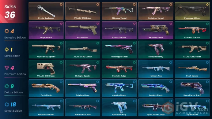 EU [ 36 TOP SKINS + 2 KNIFE ] Evori's Spellcaster + Phaseguard Ghost + Mystbloom Vandal + Reaver Phantom / full acces