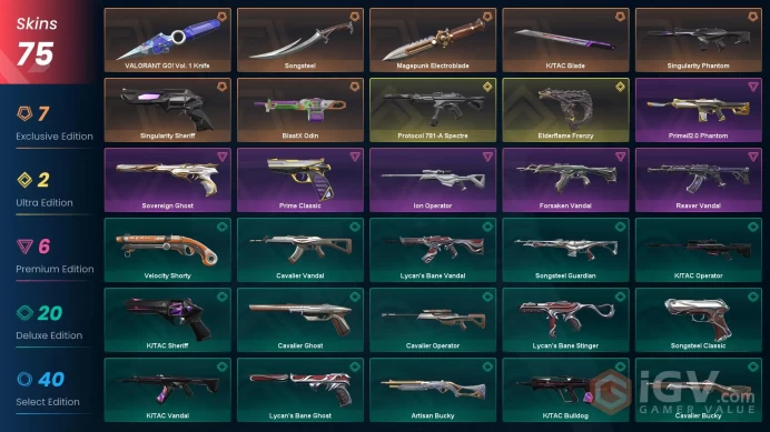 EU 75 skins | Magepunk Electroblade | Singularity Phantom | Singularity Sheriff | Protocol 781-A Spectre | Elderflame Frenzy | Prime/2.0 Phantom