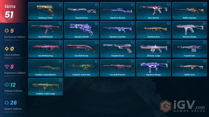 EU 51 skins | Celestial Fan | Spectrum Phantom | Neo Frontier Sheriff | Sovereign Guardian | Oni Phantom | Reaver Vandal | Sovereign Guardian |