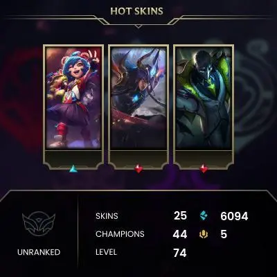 EUW -(S16) UNRANKED - 44 Champ - 25 Good Skins(1 Mythic, 4 Legendary, 16 Epic) - 6K BE - HONOR 3 - FULL ACCES - CHEAP