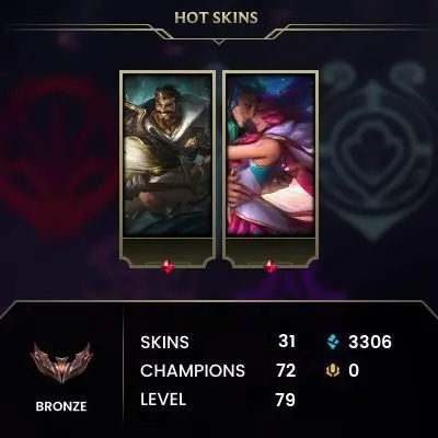 EUW -(S16) BRONZE 1(60LP) %100WR - 72 Champ - 31 Good Skins(4 Legendary, 20 Epic) - 3.3K BE - HONOR 3 - FULL ACCES - CHEAP
