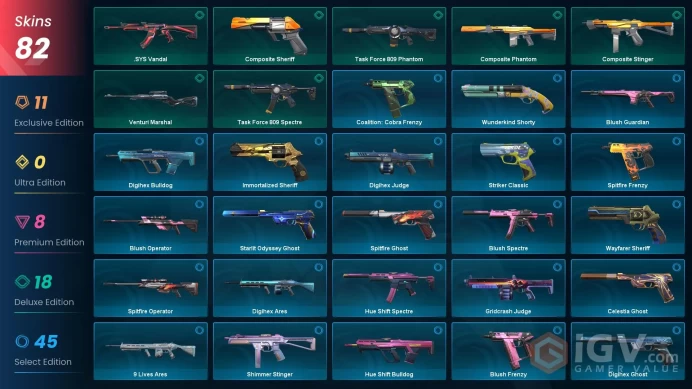 EU 82 skins | Ignite Fan | Ignite Cards | ChronoVoid Phantom | ChronoVoid Sheriff | ChronoVoid Judge | ChronoVoid Vandal | Spectrum Classic | Te