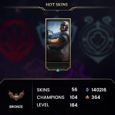 EUW -(S16) BRONZE 4(60LP) %100W - 104 Champ - 56 Good Skins(1 Mythic, 3 Legendary, 28 Epic) - 140K BE - S11 ACC - FULL ACCES - CHEAP