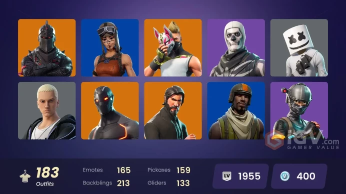 182 SKINS + OG SKULL TROOPER (PURPLE)  + BLACK KNIGHT + FLOSS + THE REAPER + TAKE THE L + MAKO + NARUTO UZUMAKI + AC/DC + OG GHOST PORTAL