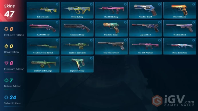EU 47 skins | Prime//2.0 Karambit | Celestial Fan | Glitchpop Vandal | Glitchpop Operator | Ruination Phantom | RGX 11z Pro Phantom | Glitchpop 