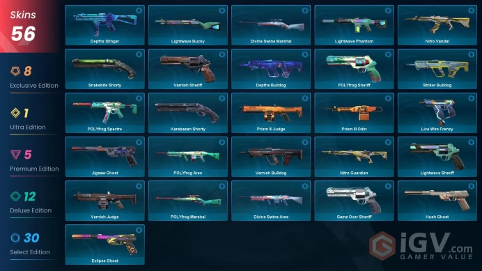 NA 56 skins | Reaver Karambit | BlastX Phantom | RGX 11z Pro Vandal | Singularity Sheriff | Glitchpop Vandal | Protocol 781-A Phantom | Luxe Kni