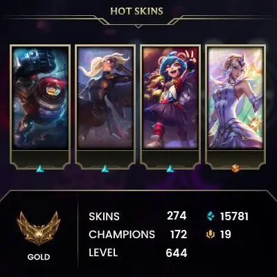 EUW | 274 SKIN | GOLD IV | 644 LVL | 15K+ BE | MAIL CHANGEABLE LEAGUE OF LEGENDS ACCOUNT