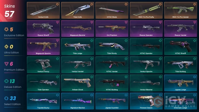 EU-TR [ 57 TOP SKINS + 4 KNIFE ] RGX 11z Pro Firefly + RGX 11z Pro Vandal + Oni Phantom + Reaver Vandal + Reaver Sheriff / full acces