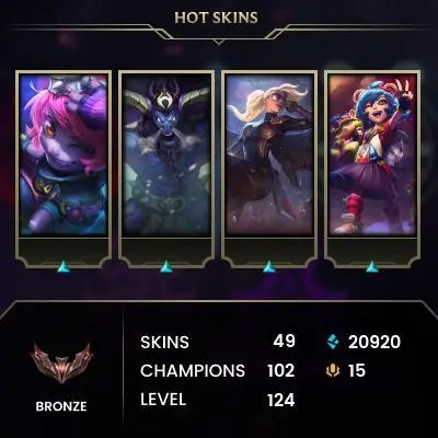 EUW -(S16) BRONZE 4 - 102 Champ - 49 Good Skins(2 Mythic, 5 Legendary, 11 Epic) - 20.9K BE - S3 ACC - FULL ACCES - LIFETIME WARRANTY - CHEAP
