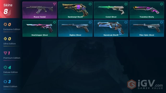 EU | 199 LVL | 8 skins | Reaver Vandal | Heartstopper Ghost | Transition Shorty | Sandswept Sheriff | Agent 23