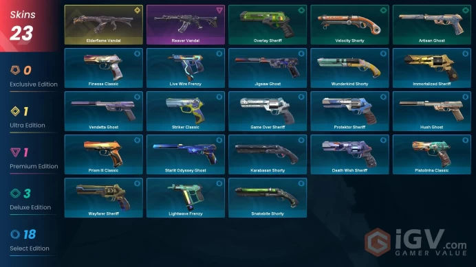 EU | 244 LVL | 23 Ag | 450 VP | 23 skins | Elderflame Vandal | Reaver Vandal | Velocity Shorty | Artisan Ghost	V0012