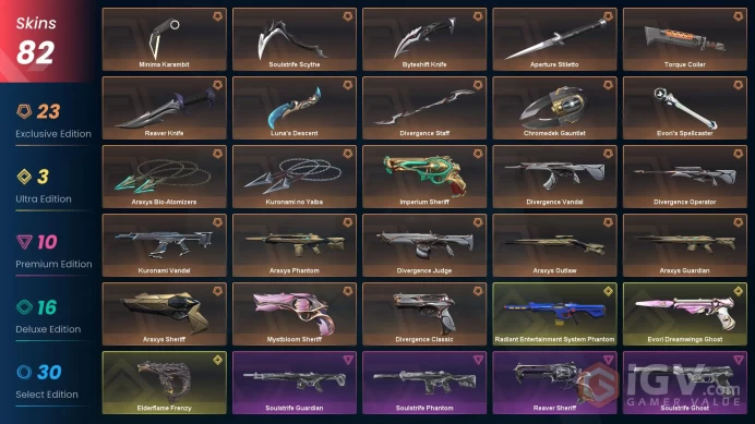 VALORANT EU WEST SERVER 82 SKİNS(+12 KNİFE, EVORİ PACKED, Divergence PACKED, Kuronami , MİNİMA CARMBT)AUTO DELIVERY FULL ACCESS-LIFETIME WARRANT