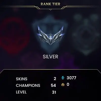 EUW / SILVER 2 START / 54 Champ / 2 Good Skins(2 Epic) / 3.0K BE / HONOR 3 / S12 ACC / 31 LVL / FULL ACCES / HANDMADE / CHEAP