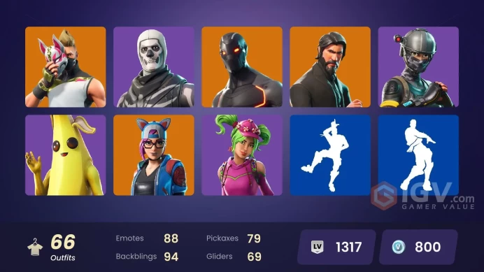66 SKINS + THE REAPER + ELITE AGENT + TAKE THE L + BUS BANNER + MAKO + ELITE'S SIGIL + DRIFT + OMEGA + PIG THE BUTCHER + PEELY + ROBIN
