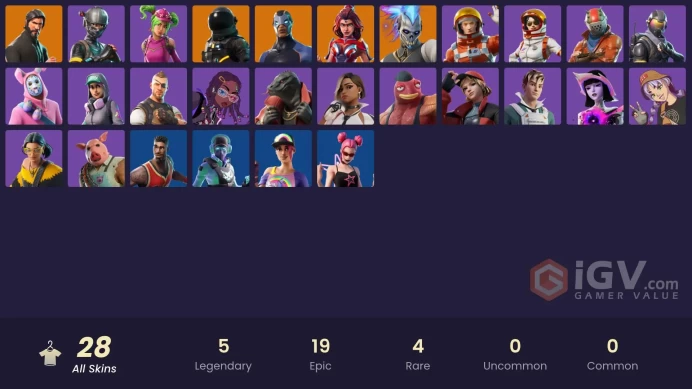 28 SKINS + THE REAPER + TAKE THE L + ELITE AGENT + FRESH + PIG THE BUTCHER + POLLY + RABBIT RAIDER + ANTONIA + ZOEY + SURF WITCH 