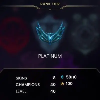 [EUW] S16! - SPLIT 1! - Platinum 1 - 58.1K Be - Honor 5 - Instant Delivery