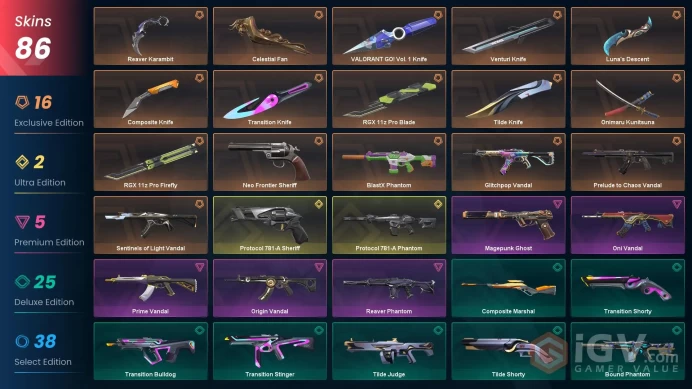 EU/TUR 58850 vp Onimaru Kunitsuna Reaver Karambit RGX 11z Pro Firefly Prime Vandal Prelude to Chaos Vandal Origin Vandal RGX 11z Pro Blade