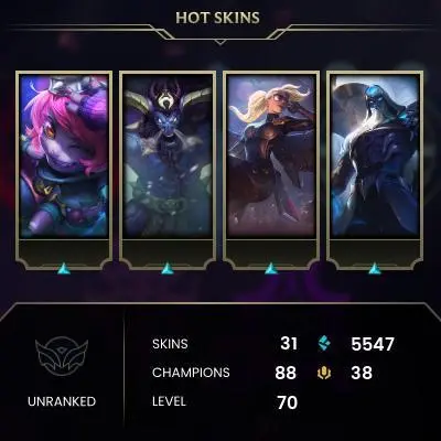 【EUW】Level 70    88 Champ/ 31 Skins   Full Access  High Quality Account  Instant Delivery️