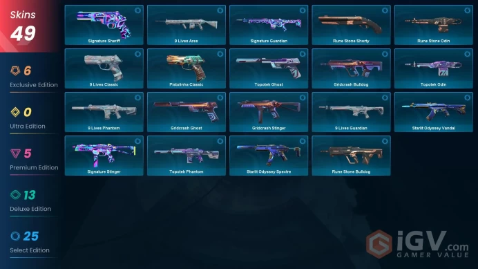 EU | 49 skins | Last Rank Platinum 1 | Araxys Vandal | Ruination Phantom | Prime Vandal | Reaver Vandal | Tilde Knife | M3249