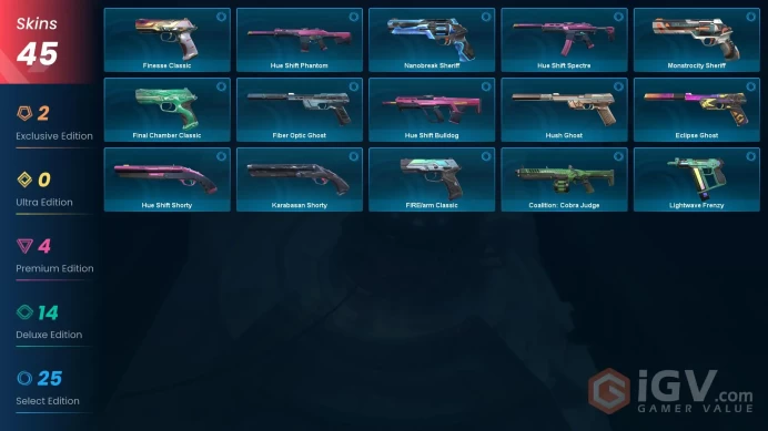 EU | 45 skins | Ion Vandal | Blade of Serket | .SYS Melee | Prime//2.0 Phantom | Radiant Crisis 001 Phantom | Gaia's Vengeance Vandal | S3482