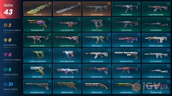 EU | 43 skins | Kuronami Vandal | Striker Knife | Venturi Knife | Sandswept Sheriff | Venturi Spectre | Venturi Vandal | Venturi Marshal | R9743