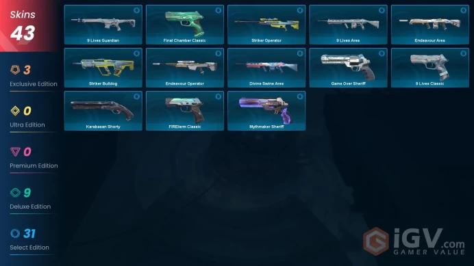 EU | 43 skins | Kuronami Vandal | Striker Knife | Venturi Knife | Sandswept Sheriff | Venturi Spectre | Venturi Vandal | Venturi Marshal | R9743