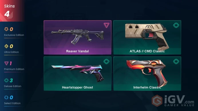 EU | 4 skins | Reaver Vandal | ATLAS // CMD Classic | Heartstopper Ghost | Interhelm Classic | B8846