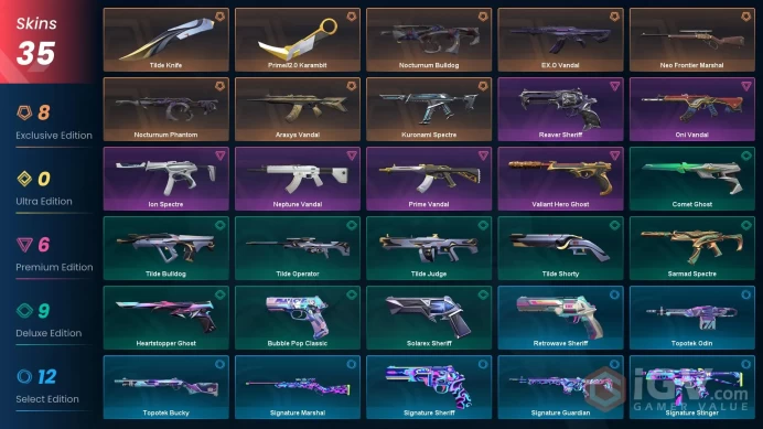 EU | 35 skins | EX.O Vandal | Prime//2.0 Karambit | Araxys Vandal | Nocturnum Phantom | Kuronami Spectre | Prime Vandal | Tilde Knife | C7465