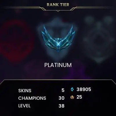 [EUW] Season 2026 - Platinum 1 -67LP- 4Win - 3Lose - 38K Be - Safe - Honor 4 - Instant Delivery