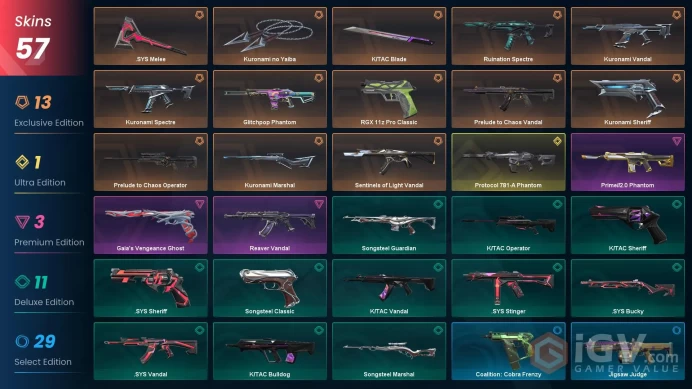 Latam | Kuronami Bundle, Prelude to Chaos Vandal, Reaver Vandal, Sentinels Vandal, Protocol 781-A Phantom, Glitchpop Phantom, Gaia's Ghost