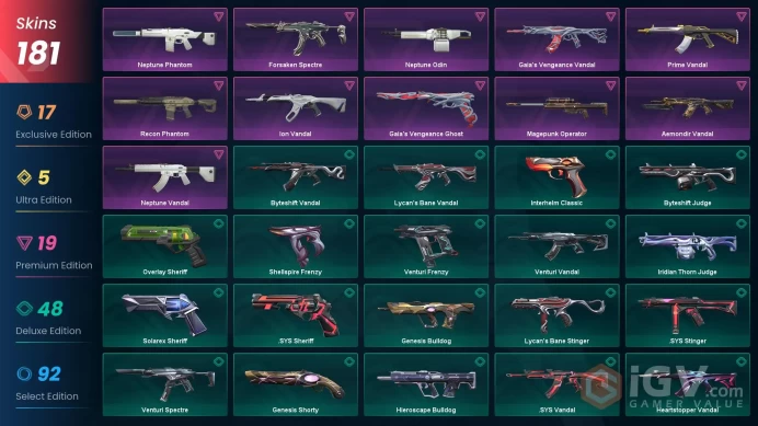 VALORANT EU WEST SERVER 181 SKİNS(+12 KNİFE ,PHASEGUARD +NEPTUNE PACKED,SplashX Operator,Neptune HOK )AUTO DELIVERY FULL ACCESS-LIFETIME WARRANT