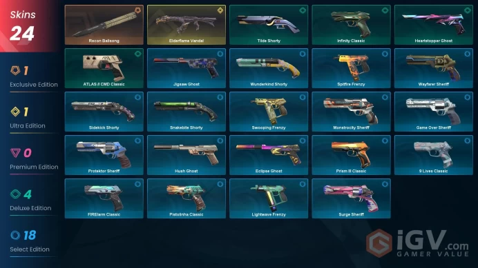 EU | 238 LVL | 23 Ag | 275 VP | 24 skins | Ascendant 1 | Elderflame Vandal | Recon Balisong | Tilde Shorty | ATLAS // CMD Classic | V0019