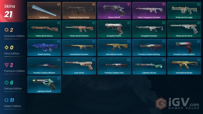 EU Full Access | 21 Skins Equilibrium + Prelude to Chaos Vandal + Gaia's Vengeance Guardian + Reaver Sheriff + Piedra del Sol Phantom + more 