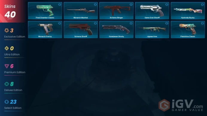 EU Full Access | 40 Skins RGX 11z Pro Firefly+Prime Vandal+Ion Phantom+Sovereign Ghost+Reaver Sheriff+Oni Phantom+Velocity Spectre+more