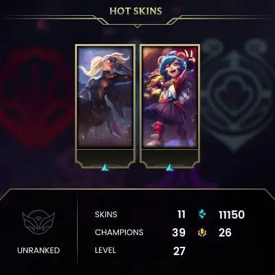 【EUW】Level 27    39 Champ/ 11 Skins   Full Access  High Quality Account  Instant Delivery️