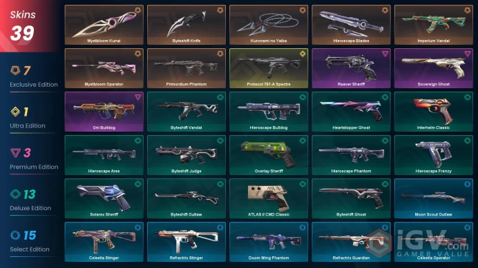 EU | 39 skins | Kuronami no Yaiba | Byteshift Knife | Mystbloom Kunai | Imperium Vandal | Primordium Phantom | Hieroscape Blades | F8279