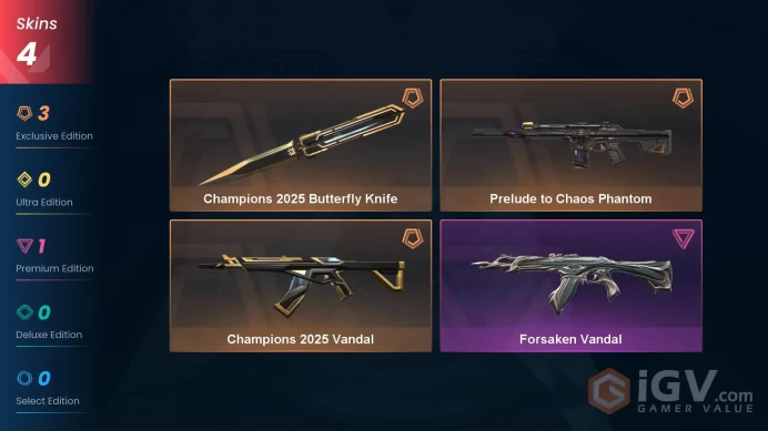[NA /US] 4x Ultra Rare Skins [Champions 2025 Butterfly Knife + Champions 2025 Vandal + Prelude To Chaos Phantom + Forsaken Vandal] - Full Access