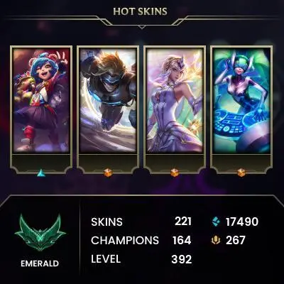 EUW -(S16) EMERALD 3 - +30LP GAIN - 164 Champ - 221 Good Skins(3 Ultimate, 3 Mythic, 27 Legendary, 137 Epic) - 17.4K BE - FULL ACCES - CHEAP