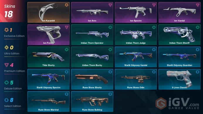 TR/EU Full Access | 18 Skins Ion Karambit + Ion Vandal + Ion Spectre + Ion Ares + Ion Frenzy + Iridian Thorn Sheriff + Rune Stone Bulldog + more