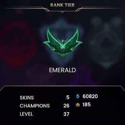 [EUW] Season 2026 - Emerald 4 -7LP- - 62 Winrate - 60K Be - Honor 5 - 14 Skin Shard - High MMR -  Instant