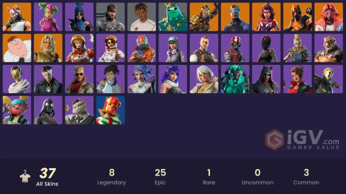FA - [XBOX/PC] 37 skins | Carbide | Wukong | Drift | Vertex | Zeus | Valor | Valeria | Peter Griffin | Poseidon |Solid Snake | Slayer Juice WRLD