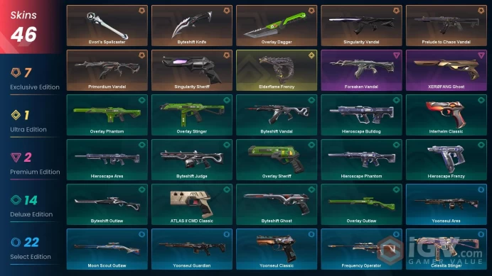 EU [ 46 TOP SKINS + 3 KNIFE ] Evori's Spellcaster + Primordium Vandal + Singularity Vandal + Prelude to Chaos Vandal / full acces