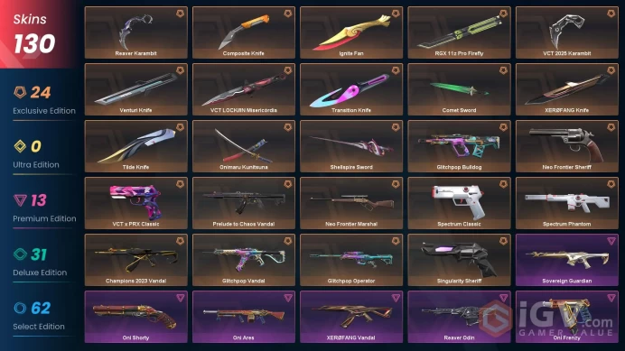 EU/TUR 82115 VP VCT LOCK//IN Misericórdia Ignite Fan VCT 2025 Karambit Champions 2023 Vandal VCT x PRX Classic Recon Phantom Singularity Sheriff