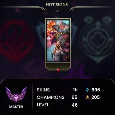 EUW / MASTER  / 65 Champ / 15 Good Skins(1 Mythic, 2 Legendary, 6 Epic) / 896 BE / HONOR 4 / S15 ACC / 46 LVL / FULL ACCES / HANDMADE / CHEAP