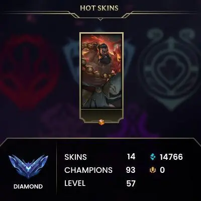 EUW / DIAMOND 2(43LP) / 93 Champ / 14 Good Skins(1 Ultimate, 4 Epic) /14.7K BE / HONOR 4 / 57 LVL / FULL ACCES / S14 ACC / HANDMADE /  CHEAP