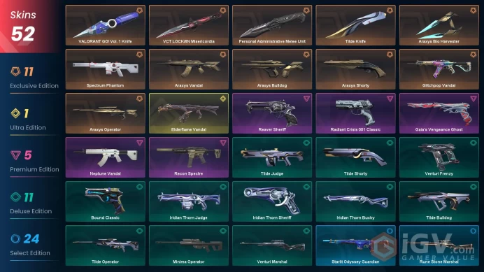 EU SERVER/VCT KNIFE+3 MELEE/ARAXYS SET/ELDERFLAME+SPECTRUM+GLITCHPOP+NEPTUNE/FULL ACCESS/
