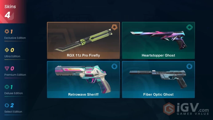 EU | 4 skins | RGX 11z Pro Firefly | Heartstopper Ghost | Fiber Optic Ghost | Retrowave Sheriff | W6972