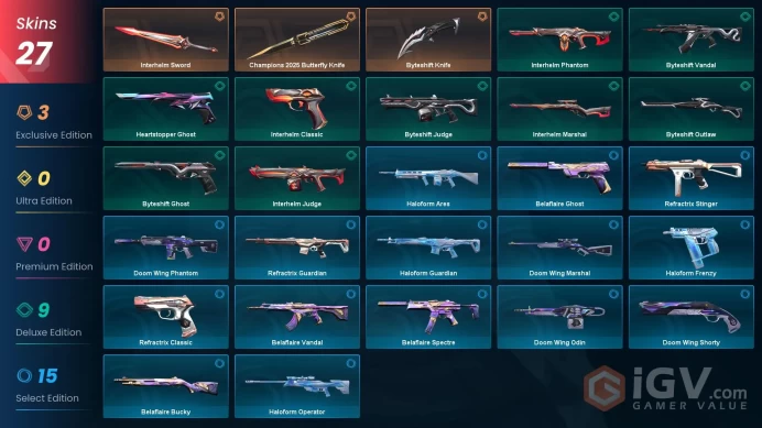 EU | 27 skins | Champions 2025 Butterfly Knife | Byteshift Knife | Interhelm Sword | Byteshift Outlaw | Byteshift Vandal | I7733