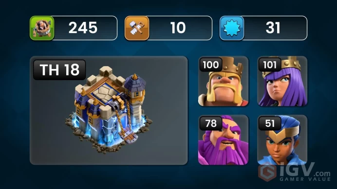 LOCAL EG , LIFETIME WARRANTY , BEST HERO , BEST DEF , TH 17 FULL MAX UP TO TH 18 , FULL MAGIC , SKIN (153)