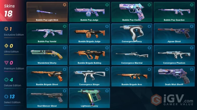 [ASIA] 18 Skins | 1 Knife | Full Acces | Bubble Pop Light Stick / Convergence Phantom / Bubble Pop Vanda / Death Wish Sheriff |
